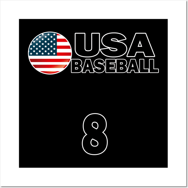 USA Baseball Number 8 T-shirt Design Wall Art by werdanepo